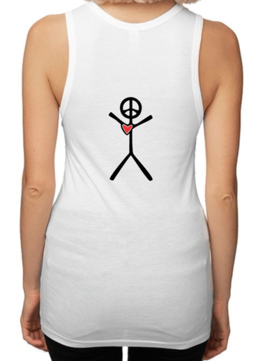 7" Sticknik on back of Unisex bamboo tank